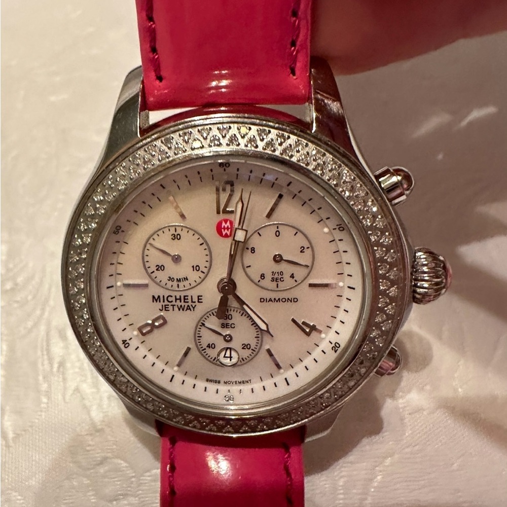 Michele Jetway Diamond Stainless Watch with Black Crocodile Strap - Picture 9 of 9